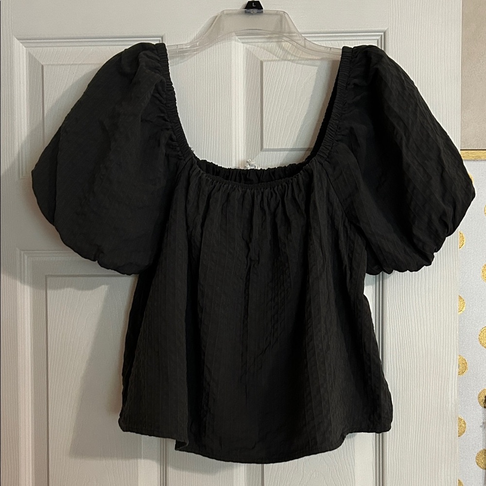 Women's Charcoal Grey Puff Sleeve Top